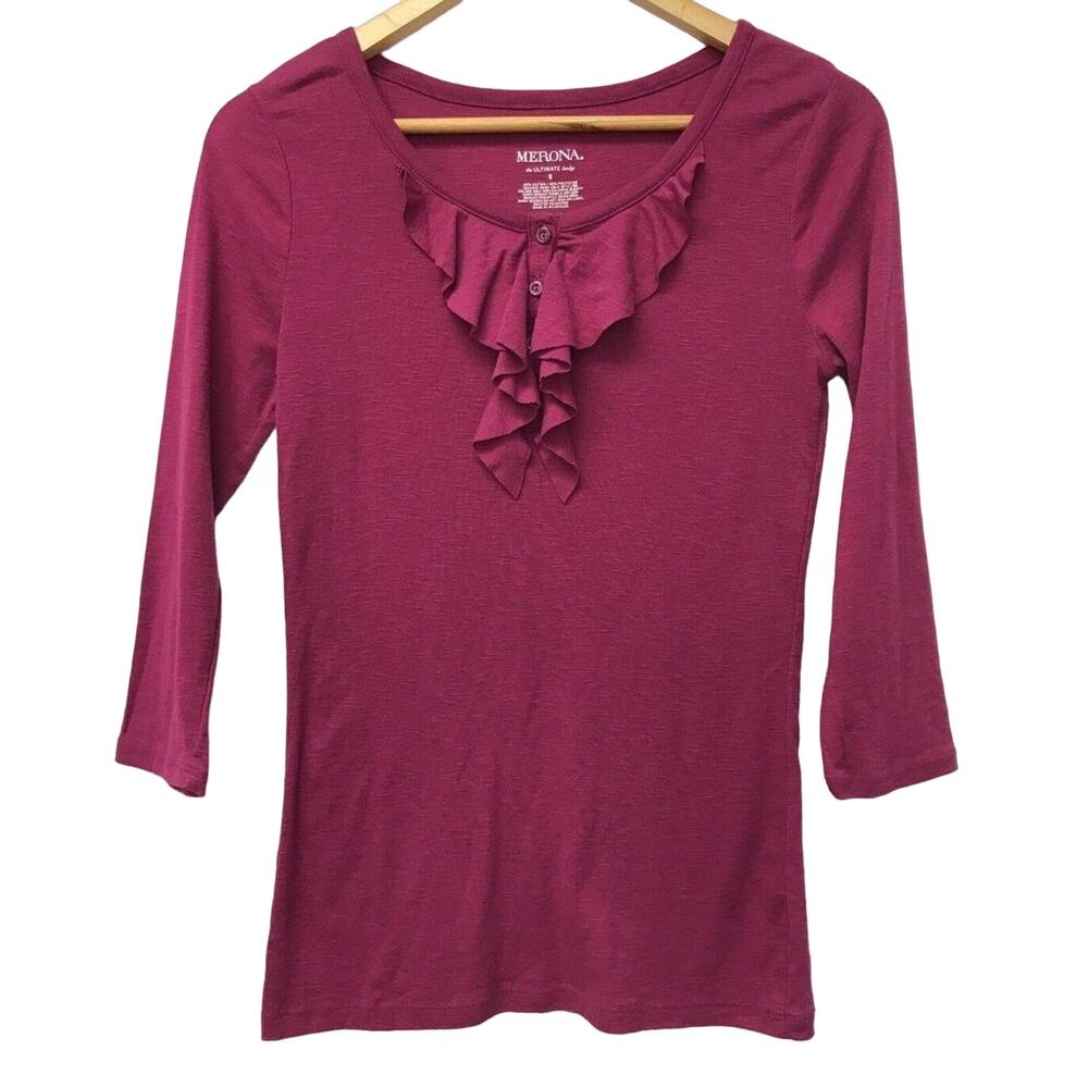 Merona Top The Ultimate Henley Womens Small Purple Ruffle